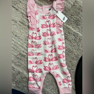 Monica and Andy pink swan one piece romper 0-3 months NWT